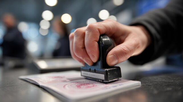 Passport stamp being applied