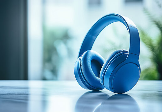 Blue Headset on White Tabletop