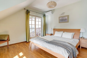 Modern luxury bedroom interior in minimal scandinavian style, 3d render