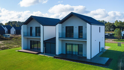 Modern luxury villa exterior in minimal scandinavian style, 3d render