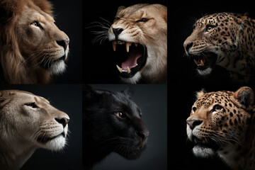 collection of portraits featuring top  wild animals against minimalist background showcasing their ferocious