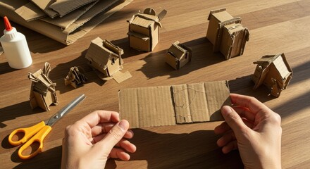 Cardboard houses miniature city craft