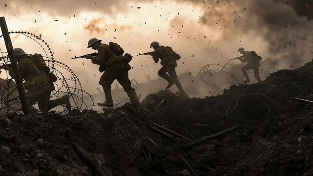 Epic war conflict, cinematic style