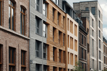 Obraz premium closeup of modern wooden facades of buildings showcases beauty and elegance of timber