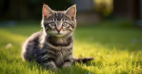 Adorable Long-Haired Tabby Kitten Lying Down on a White Background