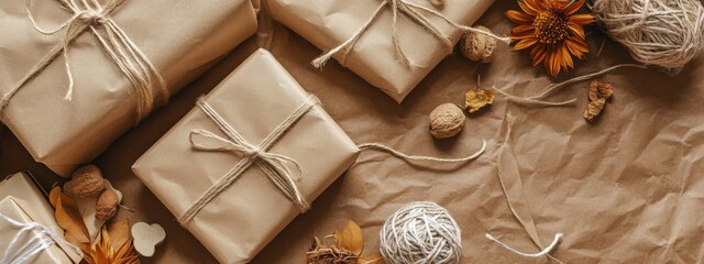 Zero Waste Gift Wrapping, Kraft, Twine and Blooms