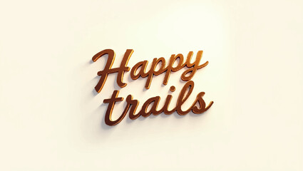 Happy trails is spelled out with metallic lettering on a plain surface