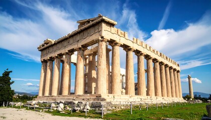 Obraz premium Ancient Greek temple ruins under a vibrant sky