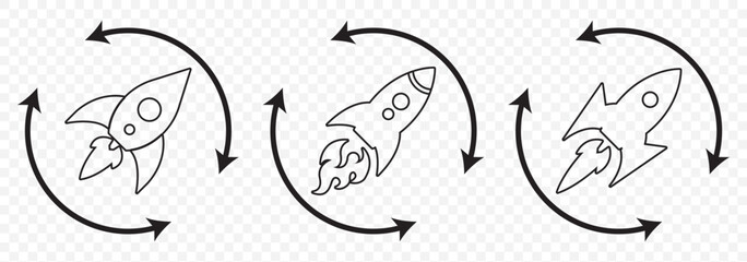 startup rocket launch icon vector sign Rocket icon. Rocket launched icon vector Startup icon set vector in black and white colors on Transparent Background. EPS 10.