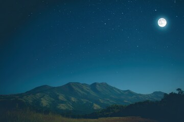 Summer mountain landscape under a midnight moon with shimmering stars Generative AI