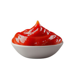 A bowl filled with vibrant red ketchup, showcasing its thick and glossy texture with a smooth peak. isolated on white background and transparent background