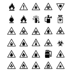 Collection of black and white hazard warning symbol illustrations