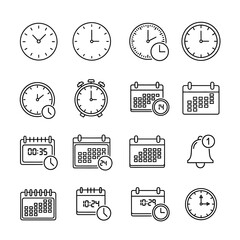 Fototapeta premium Various time and date icons arranged in a grid like presentation
