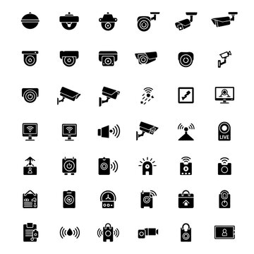 Collection of surveillance and security system icons in black