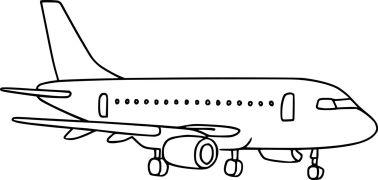 Detailed Illustration of a Modern Passenger Airplane Outline Vector Illustration