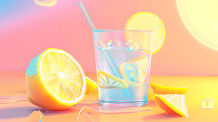 3d cartoon icon of a glass of lemonade