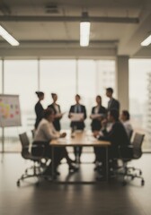 Business Team Meeting Collaboration - A blurred symbolizing teamwork, strategy, collaboration, progress, and success in a modern business setting. The focus is on the concept of a productive meeting