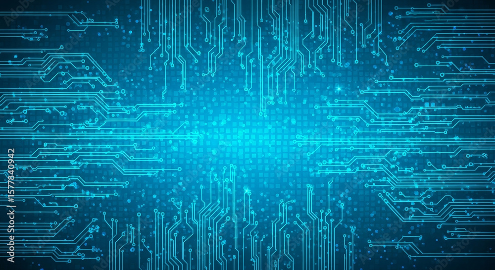 Poster circuitry abstract background - abstract background featuring a complex network of glowing blue circ