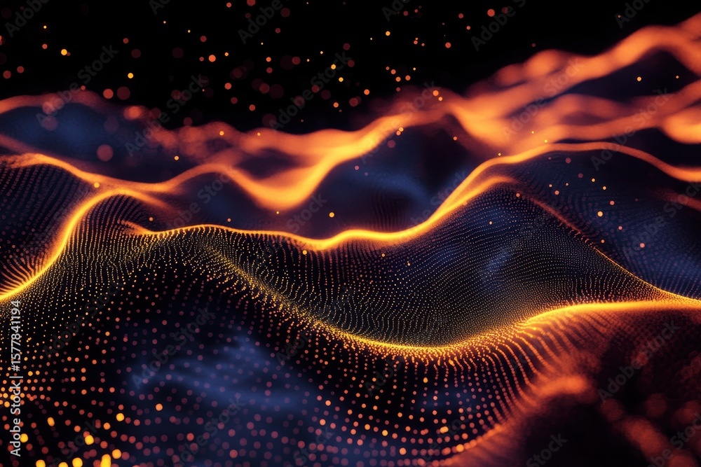 Aufkleber seamless abstract background of glowing particles in motion creating dynamic wave patterns, seamless