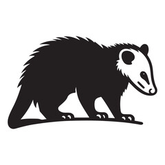 Minimalist Black Opossum Silhouette Isolated