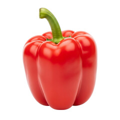 Single ripe red bell pepper with green stem isolated on transparent background