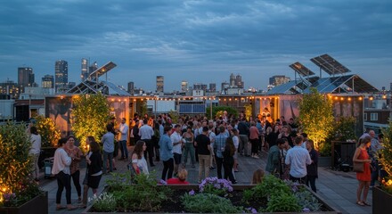 City rooftop evening gathering