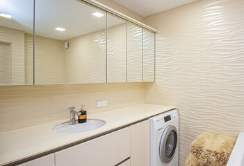Modern bathroom interior in minimal scandinavian style, 3d render