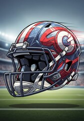Fototapeta premium Dynamic Football Helmet Design - A powerful symbolizing speed, strategy, competition, victory, and team spirit in the world of American football