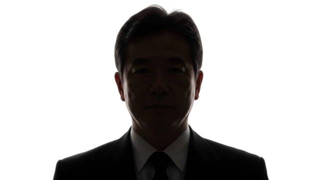 Backlit Silhouette of a Man in a Suit, Mysterious Portrait isolated on transparent background png 