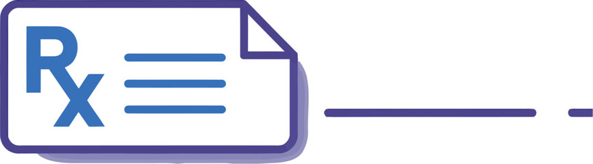 Obraz premium A prescription icon with blue rx and lines on white paper with a purple border on a white background