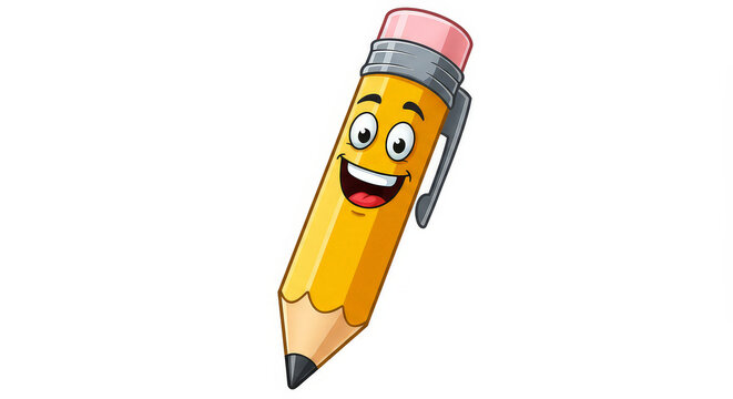 Smiling yellow cartoon pencil