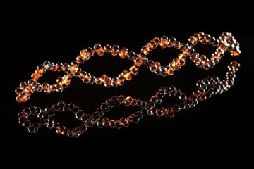 Exploring the connection between DNA strands and data processing in modern science, dna strand and data processing on black background