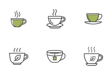 Fototapeta premium Green tea cup icon set for wellness blogs, beverage menus, tea branding, relaxation imagery, and healthy lifestyle presentation