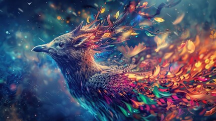 Majestic Mythological Grifflike Creature with Feathered Wings in a Golden Forest