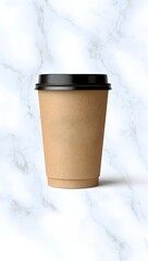 Empty Paper Coffee Cup with Lid on White Background - Mockup Template