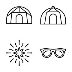 Civic Holiday Outdoor Icons Tents, Fireworks, and Sunglasses Line Art Set