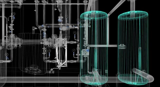 Industrial Boiler Room &ndash; Large-Scale 3D Rendering of Mechanical Equipment and Piping System