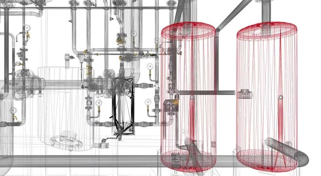 Industrial Boiler Room &ndash; Large-Scale 3D Rendering of Mechanical Equipment and Piping System