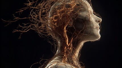 Woman’s brain neural pathways and nerves related to psychology

