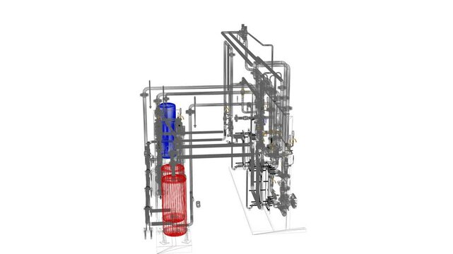 Industrial Boiler Room &ndash; Large-Scale 3D Rendering of Mechanical Equipment and Piping System