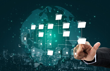 Digital file structure showing folder organization, file hierarchy, and document arrangement. File...