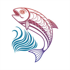 Creative Abstract Fish Logo with Dynamic Wave Elements