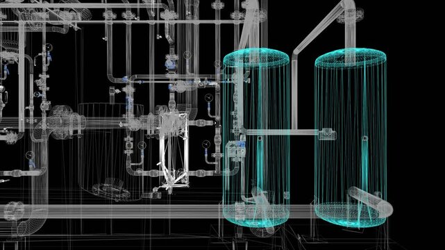 Industrial Boiler Room &ndash; Large-Scale 3D Rendering of Mechanical Equipment and Piping System