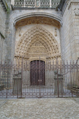 Avila, Spain - 3 March, 2025: Entrance to the Cathedral of St. Salvador, Avila, Spain