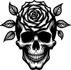 Obraz premium Floral Skull Tattoo Art - Rose and Skull Fusion