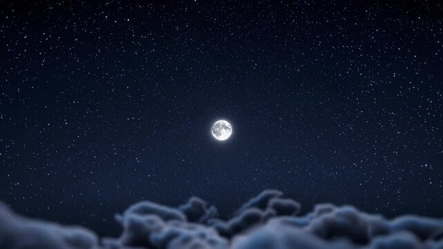 Moonlit Reverie Awe-Inspiring Night Sky Views with the Moon and Glittering Stars. Seamless looping time-lapse virtual video animation background