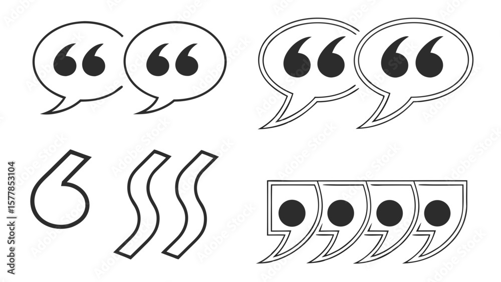 Fototapete quotation mark vector icon set for speech bubble, quote symbol, and punctuation mark design element 