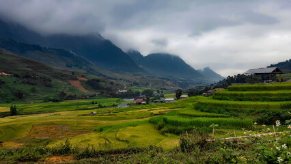 Fototapeta premium Cloud Over Mountains and Rice Terraces