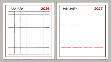 January calendar template for planning and scheduling events in 2026 and 2027 printable version