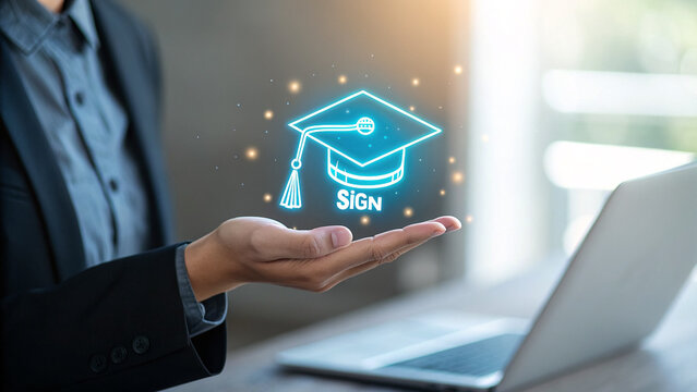 Businessman on computer with internet communication and social network icons - Powered by Adobe